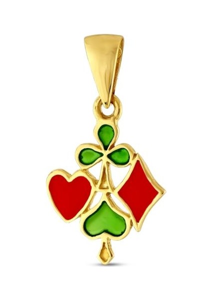 14 Ayar Mineli Tasarım Şans Altın Kolye Ucu