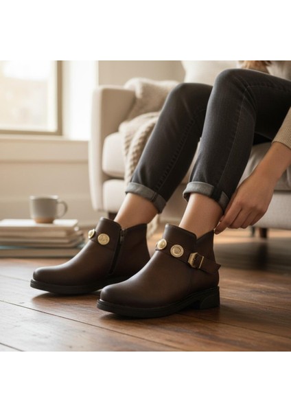 4569 Kadın Bot Ayakkabı Kaymaz Taban Fermuarlı Günlük Kadın Bot
