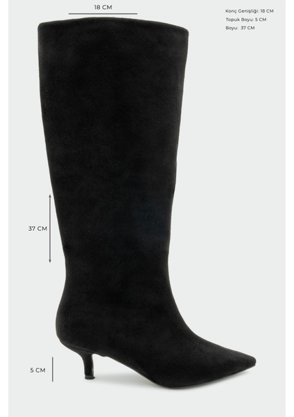 Polka Siyah Süet Sivri Burun Düz Çizme fiyatları