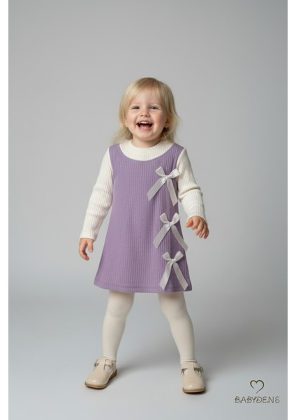 Kız Çocuk Fitilli Elbise %100 Pamuk,uzun Kollu,fiyonklu,yumuşak Dokulu, Şık Günlük,özel Gün Elbisesi