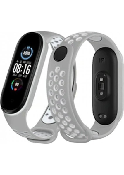 Xiaomi Mi Band 4 Spor Delikli Kordon - Gri-Beyaz