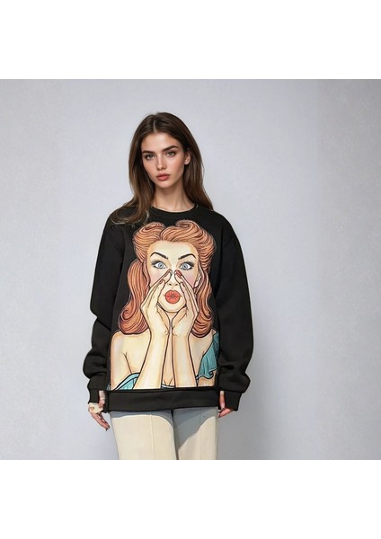 Siyah Sweatshirt, Kadın Sweatshirt, Oversize Sweatshirt, Kadın Swit