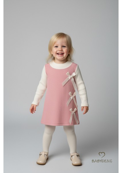 Kız Çocuk Fitilli Elbise %100 Pamuk,uzun Kollu,fiyonklu,yumuşak Dokulu, Şık Günlük,özel Gün Elbisesi