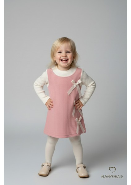 Kız Çocuk Fitilli Elbise %100 Pamuk,uzun Kollu,fiyonklu,yumuşak Dokulu, Şık Günlük,özel Gün Elbisesi