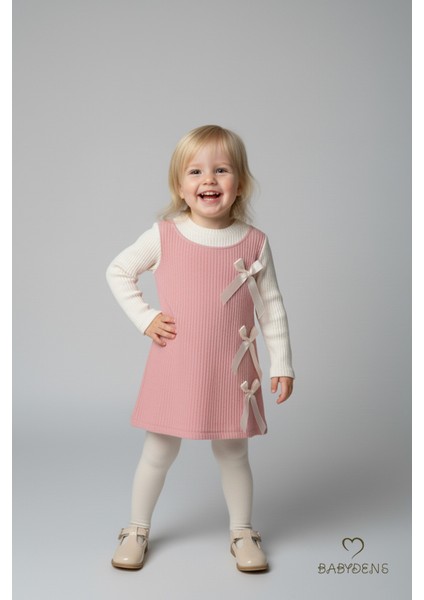 Kız Çocuk Fitilli Elbise %100 Pamuk,uzun Kollu,fiyonklu,yumuşak Dokulu, Şık Günlük,özel Gün Elbisesi