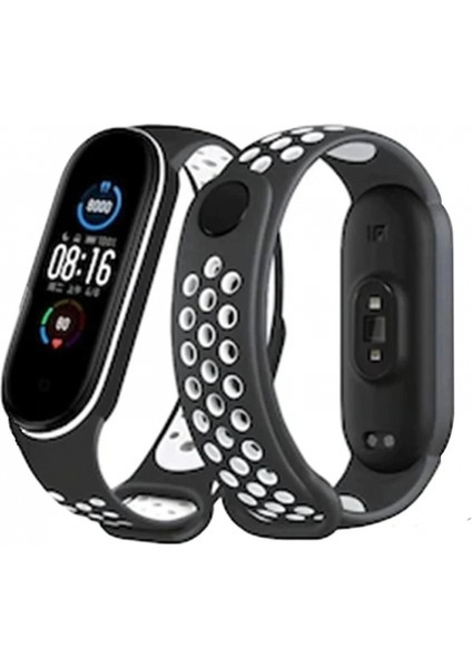Xiaomi Mi Band 4 Spor Delikli Kordon - Siyah-Beyaz