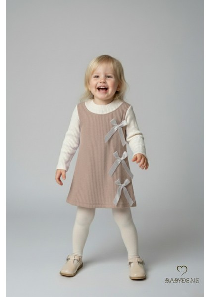 Kız Çocuk Fitilli Elbise %100 Pamuk,uzun Kollu,fiyonklu,yumuşak Dokulu, Şık Günlük,özel Gün Elbisesi