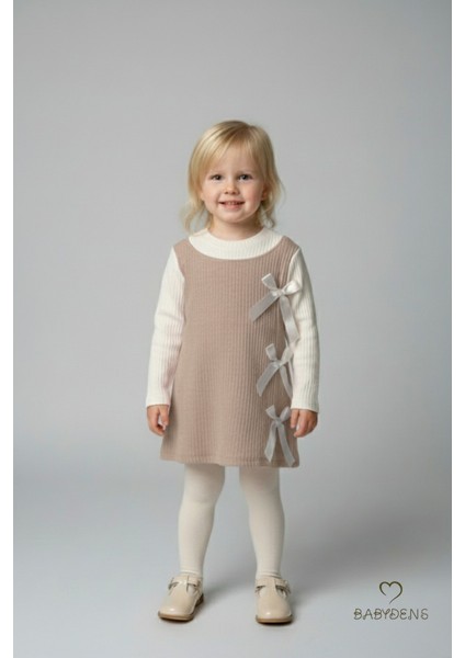 Kız Çocuk Fitilli Elbise %100 Pamuk,uzun Kollu,fiyonklu,yumuşak Dokulu, Şık Günlük,özel Gün Elbisesi