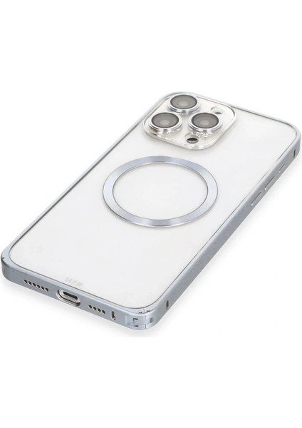 iPhone 15 Pro Max Kılıf Metal Bumper Magneticsafe Kapak - Gri indirimleri