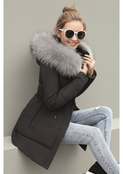 Kışlık Orta Boy Kürklü Kapüşonlu Su Geçirmez Kadın Şişme Mont fiyatları