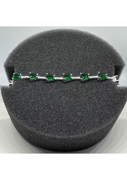 Gümüş Yeşil Zirkon Taşlı 925 Ayar Su Yolu Kadın Bileklik | Doğum Günü, Sevgililer Günü, Anneler Günü, Yıldönümü Hediyesi 19,5cm modelleri