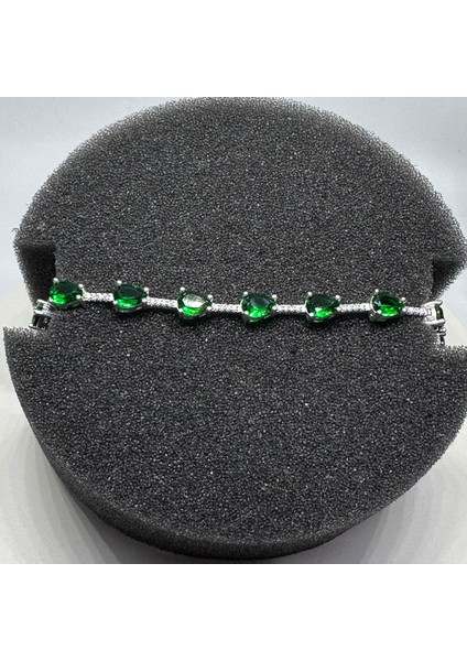 Gümüş Yeşil Zirkon Taşlı 925 Ayar Su Yolu Kadın Bileklik | Doğum Günü, Sevgililer Günü, Anneler Günü, Yıldönümü Hediyesi 19,5cm fırsatları