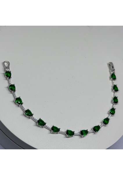 Gümüş Yeşil Zirkon Taşlı 925 Ayar Su Yolu Kadın Bileklik | Doğum Günü, Sevgililer Günü, Anneler Günü, Yıldönümü Hediyesi 19,5cm indirimleri