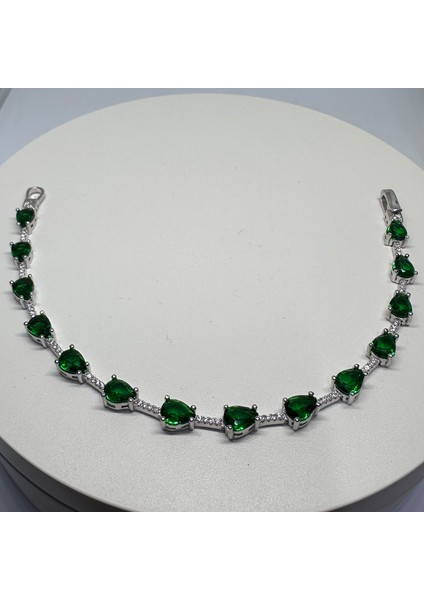 Gümüş Yeşil Zirkon Taşlı 925 Ayar Su Yolu Kadın Bileklik | Doğum Günü, Sevgililer Günü, Anneler Günü, Yıldönümü Hediyesi 19,5cm