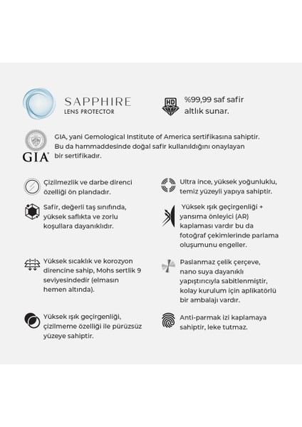 Safir iPhone 17 Pro / 17 Pro Max Gümüş Lens Koruyucu – Çizilme Direnci, Tam Kamera Kaplama fiyatları