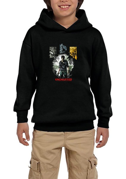 Uncharted 4 Character Siyah Çocuk Kapşonlu Sweatshirt