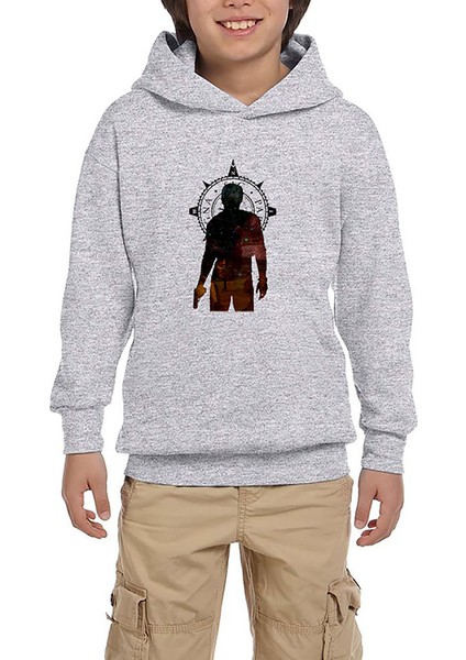 Uncharted 4 Nathan Drake Adventure Gri Çocuk Kapşonlu Sweatshirt