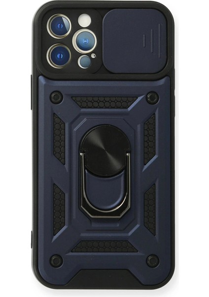 iPhone 12 Pro Kılıf Pars Lens Yüzüklü Silikon - Lacivert