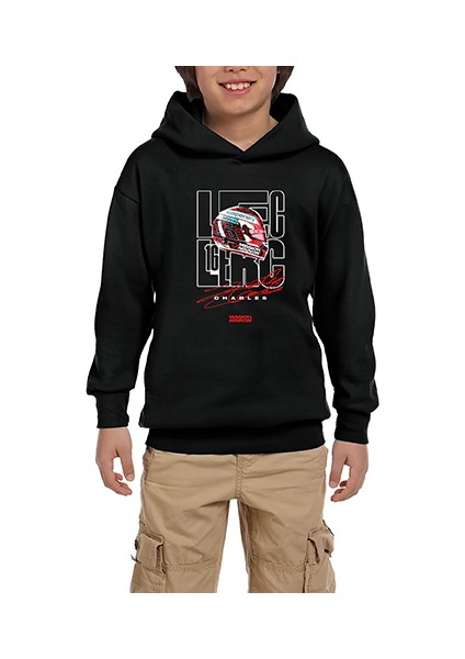 F1 Charles Leclerc Type Siyah Çocuk Kapşonlu Sweatshirt