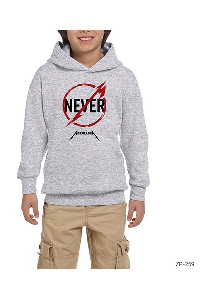 Metallica Never Gri Çocuk Kapşonlu Sweatshirt