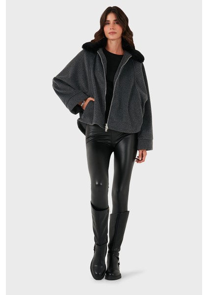 Pamuk Karışımlı Oversize Kürklü Yaka Yarasa Kol Kışa Kaşe Mont Bayan Mont 6839660 fiyatları