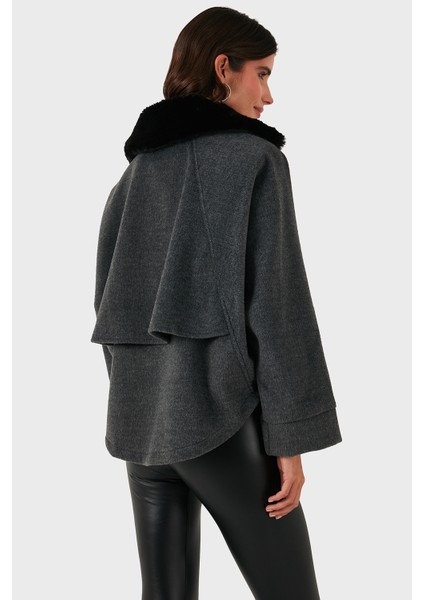Pamuk Karışımlı Oversize Kürklü Yaka Yarasa Kol Kışa Kaşe Mont Bayan Mont 6839660 indirimleri