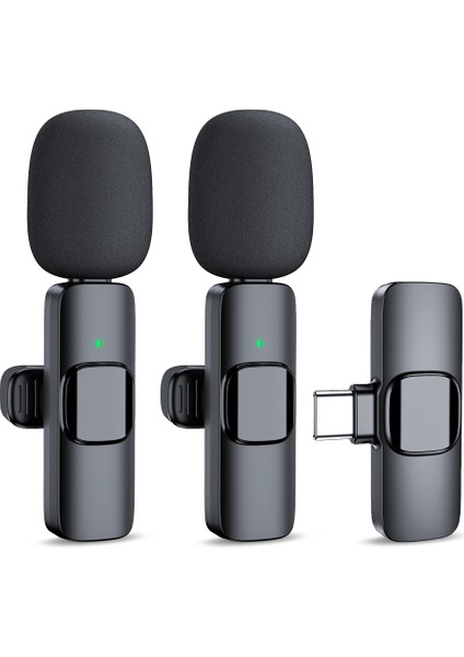 Type-C Uyumlu Kablosuz Yaka Mikrofonu Tak Çalıştır Çiftli Yaka Mikrofonu Küçük Yaka Klipsli Mini Mikrofon Kayıt, Vlog, Youtube, Tiktok Için