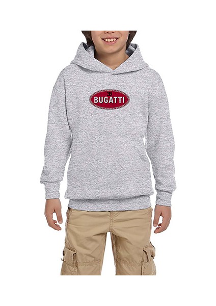Bugati 3b Logo Gri Çocuk Kapşonlu Sweatshirt