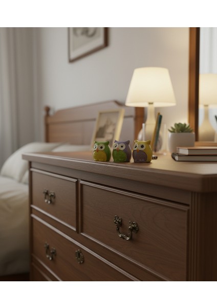 Üç Bilge Baykuş Seti-Renkli Dostlar Baykuş Seti-3’lü Dekoratif Mini Set- Yeşil - Lila - Sarı 4*4 fiyatları