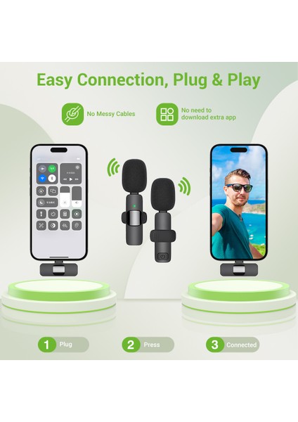 Type-C Uyumlu Kablosuz Yaka Mikrofonu Tak Çalıştır Çiftli Yaka Mikrofonu Küçük Yaka Klipsli Mini Mikrofon Kayıt, Vlog, Youtube, Tiktok Için indirimleri