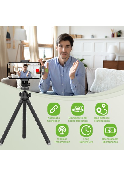 Type-C Uyumlu Kablosuz Yaka Mikrofonu Tak Çalıştır Çiftli Yaka Mikrofonu Küçük Yaka Klipsli Mini Mikrofon Kayıt, Vlog, Youtube, Tiktok Için