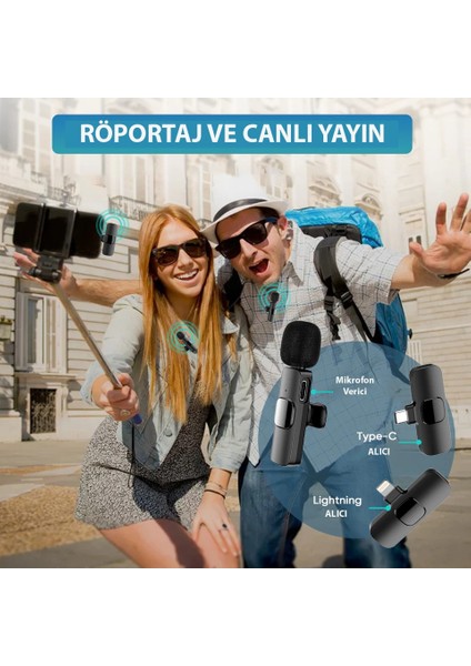 Type-C Uyumlu Kablosuz Yaka Mikrofonu Tak Çalıştır Çiftli Yaka Mikrofonu Küçük Yaka Klipsli Mini Mikrofon Kayıt, Vlog, Youtube, Tiktok Için