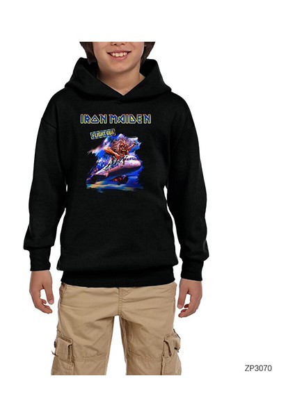 Iron Maiden Flight 666 Siyah Çocuk Kapşonlu Sweatshirt