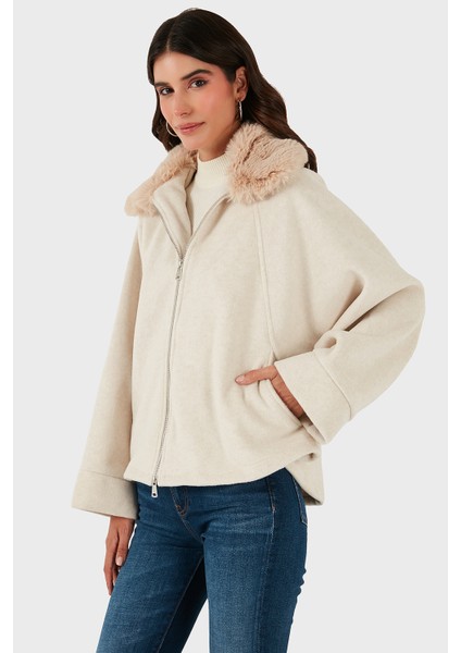 Pamuk Karışımlı Oversize Kürklü Yaka Yarasa Kol Kışa Kaşe Mont Bayan Mont 6839660 fırsatları