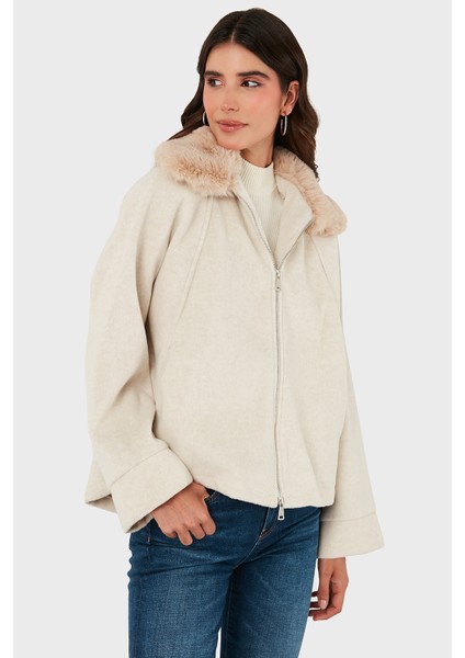 Pamuk Karışımlı Oversize Kürklü Yaka Yarasa Kol Kışa Kaşe Mont Bayan Mont 6839660 indirimleri