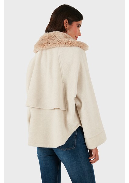 Pamuk Karışımlı Oversize Kürklü Yaka Yarasa Kol Kışa Kaşe Mont Bayan Mont 6839660