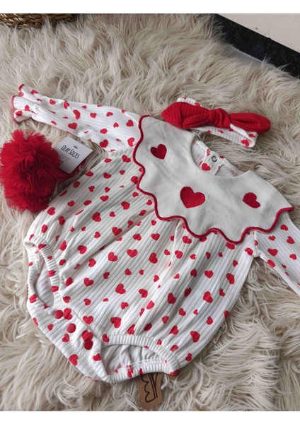 %100 Pamuklu Kız Bebek Kalpli Bandana ve Çorap Zıbın 3'lu Takım fiyatları