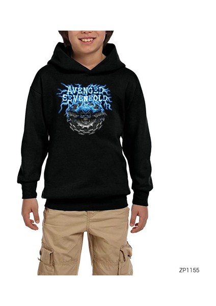 Avenged Sevenfold Lighting Skull Siyah Çocuk Kapşonlu Sweatshirt