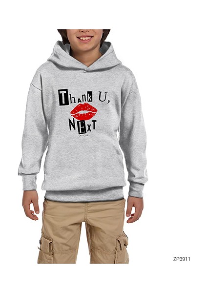 Ariana Grande Thank U Next Gri Çocuk Kapşonlu Sweatshirt