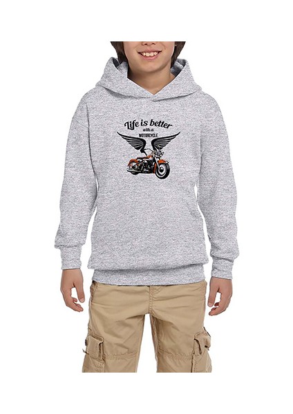 Vintage Harley Chopper Gri Çocuk Kapşonlu Sweatshirt