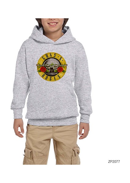Guns N Roses Classic Gri Çocuk Kapşonlu Sweatshirt