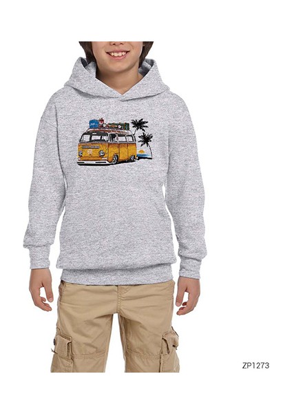 Volkswagen Karavan Gri Çocuk Kapşonlu Sweatshirt
