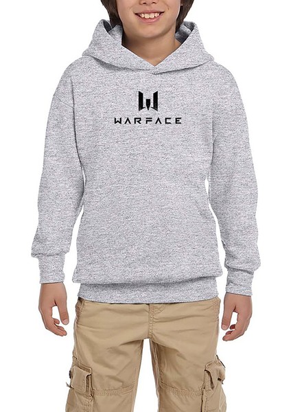 Warfare Black Text Gri Çocuk Kapşonlu Sweatshirt