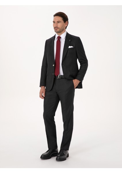 Erkek Siyah Slim Fit %100 Yün Mikro Desenli Takım Elbise 50316395-VR046 fırsatları