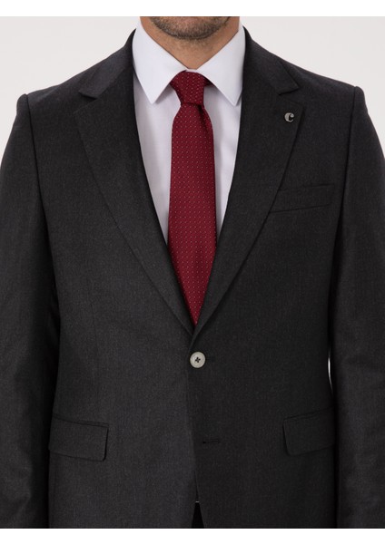 Erkek Siyah Slim Fit %100 Yün Mikro Desenli Takım Elbise 50316395-VR046