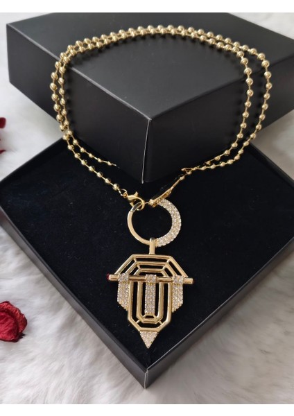 Pirinç Gold Renk Zirkon Taşlı Serenay Kolyesi fiyatları