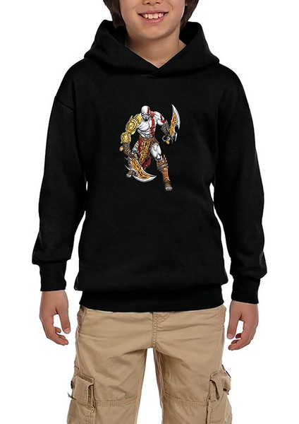 God Of War Kratos Savaşçı Siyah Çocuk Kapşonlu Sweatshirt