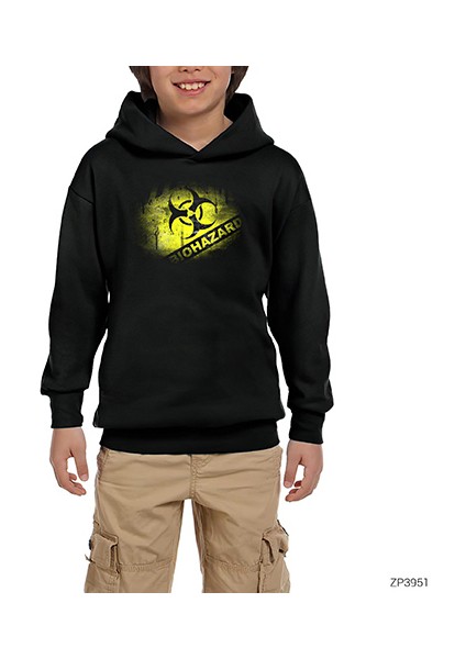 Biohazard Danger Siyah Çocuk Kapşonlu Sweatshirt