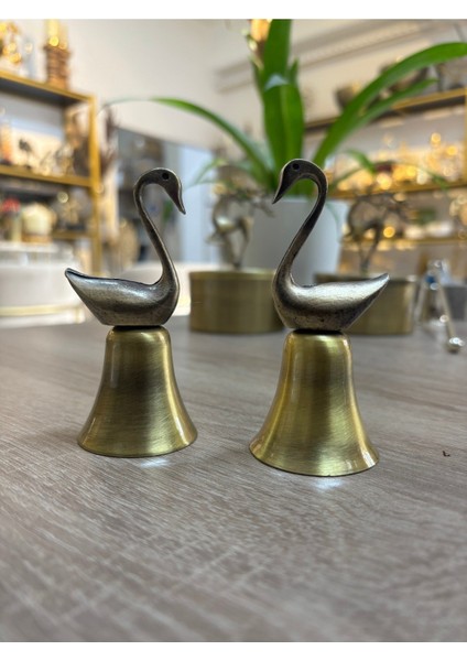 Kuğulu Metal Çan Mum Söndürücü-Antik Bronz