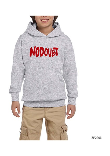 No Doubt Text Gri Çocuk Kapşonlu Sweatshirt